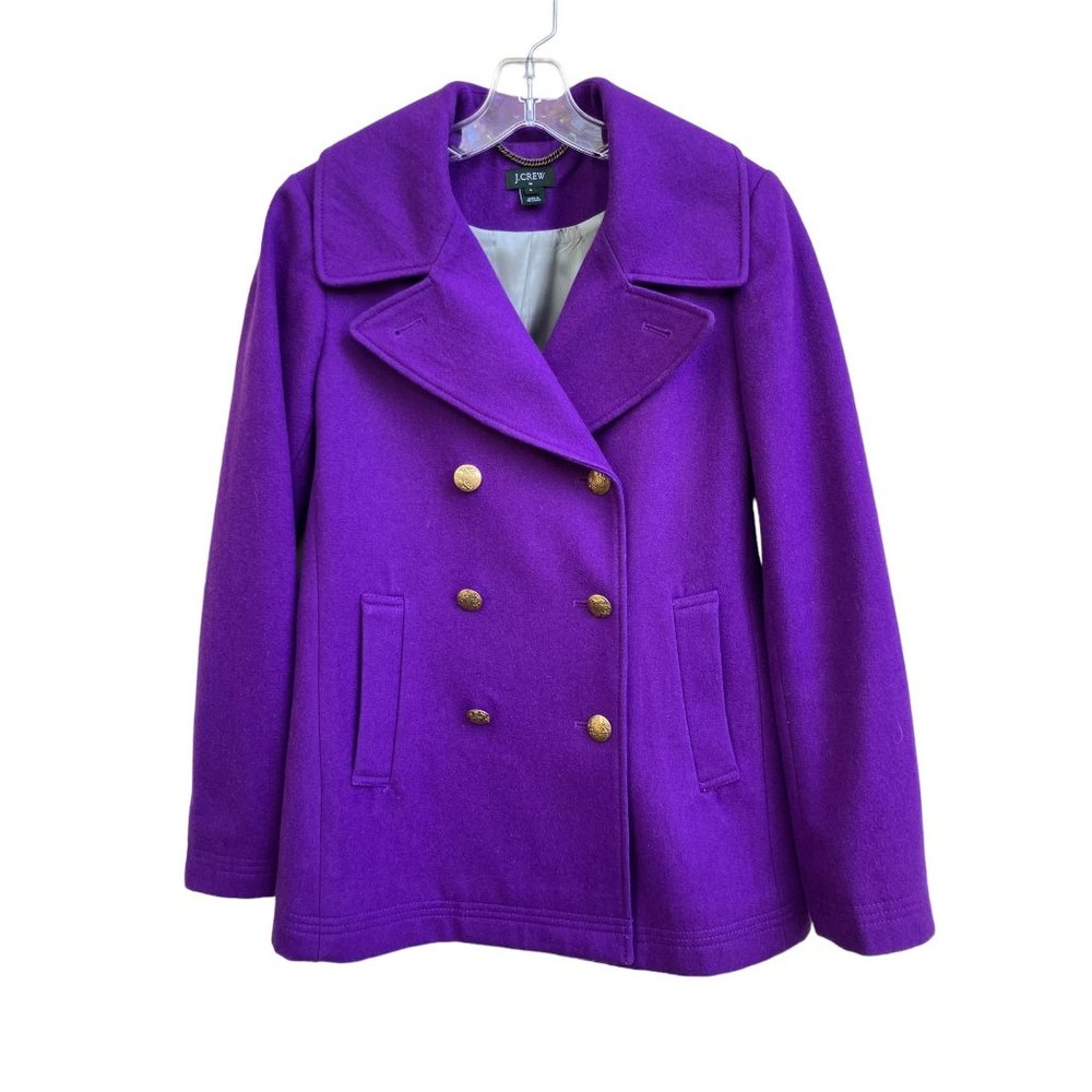 Women's J. Crew Classic Double Breasted Wool Blend Purple Peacoat Size 4 Lined
